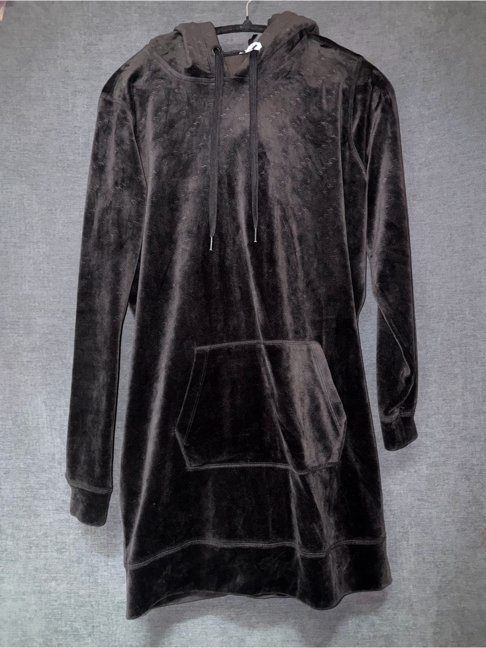 DKNY Black Velvet Hooded Tunic Sweatshirt